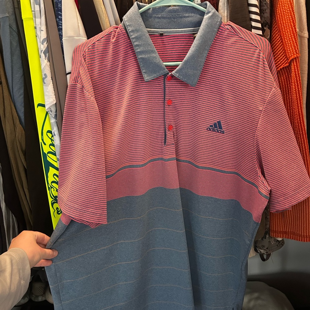Adidas Men's Polo Shirt in Pink and Blue